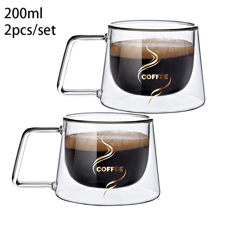 200ml Double Wall Glass Coffee Mug Heat-resistant Espresso Cup Thermo Insulated Cup For Latte Cappuccino Tea Drinkware Set