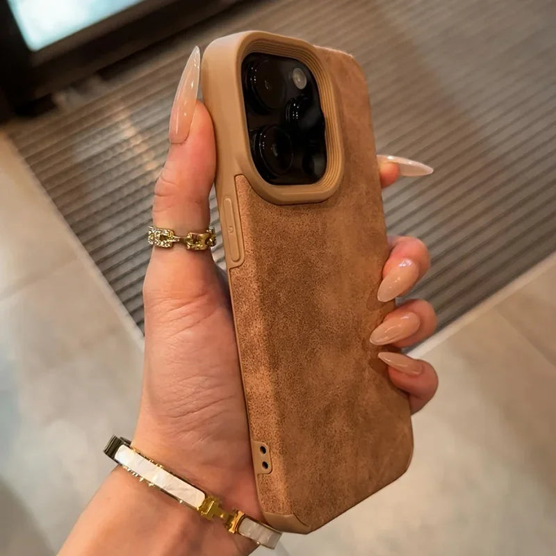 Luxury Matte Lambskin Faux Leather Phone Case For iPhone 17 16 Pro Max Air 15 14 Plus Shockproof Cover