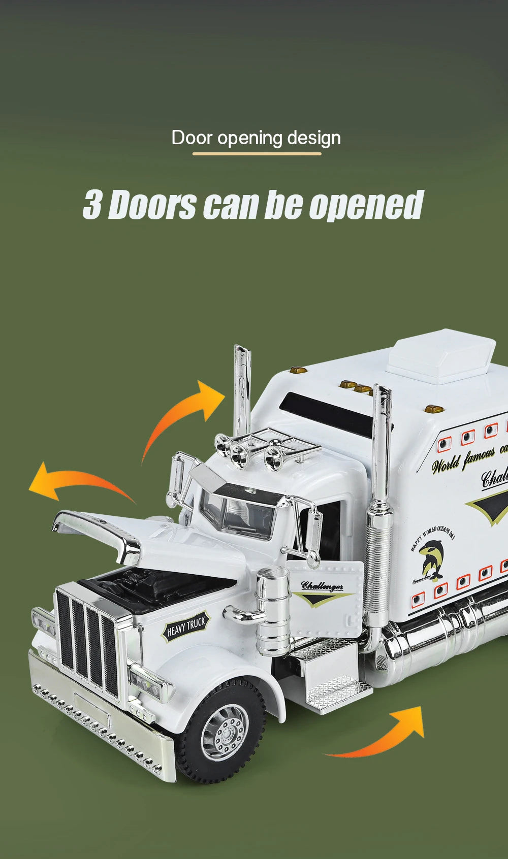 1/24 Scale Peterbilt 389 Heavy Truck Tractor Toy Model Alloy Diecast Sound Light Pull Back Model Truck Boys Toy Gifts Collection