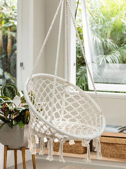 Outdoor Patio Garden Hammocks Hanging Hammock Swing Cotton Rope Chair Non-Iron Stand Indoor Camping Outdoor Furniture