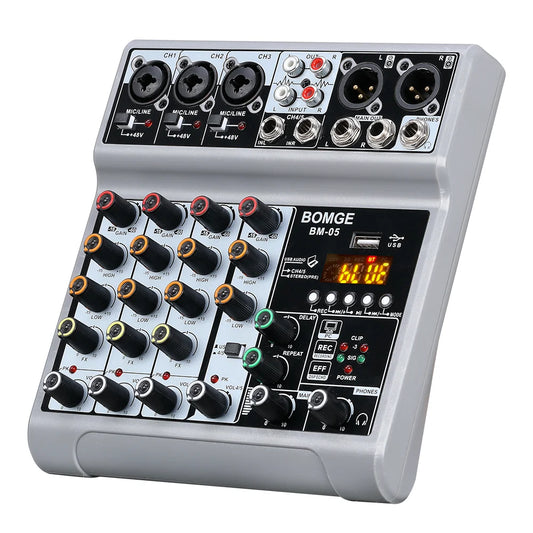 BM 05 DJ Audio Mixer With Bluetooth USB And 48V Phantom Power