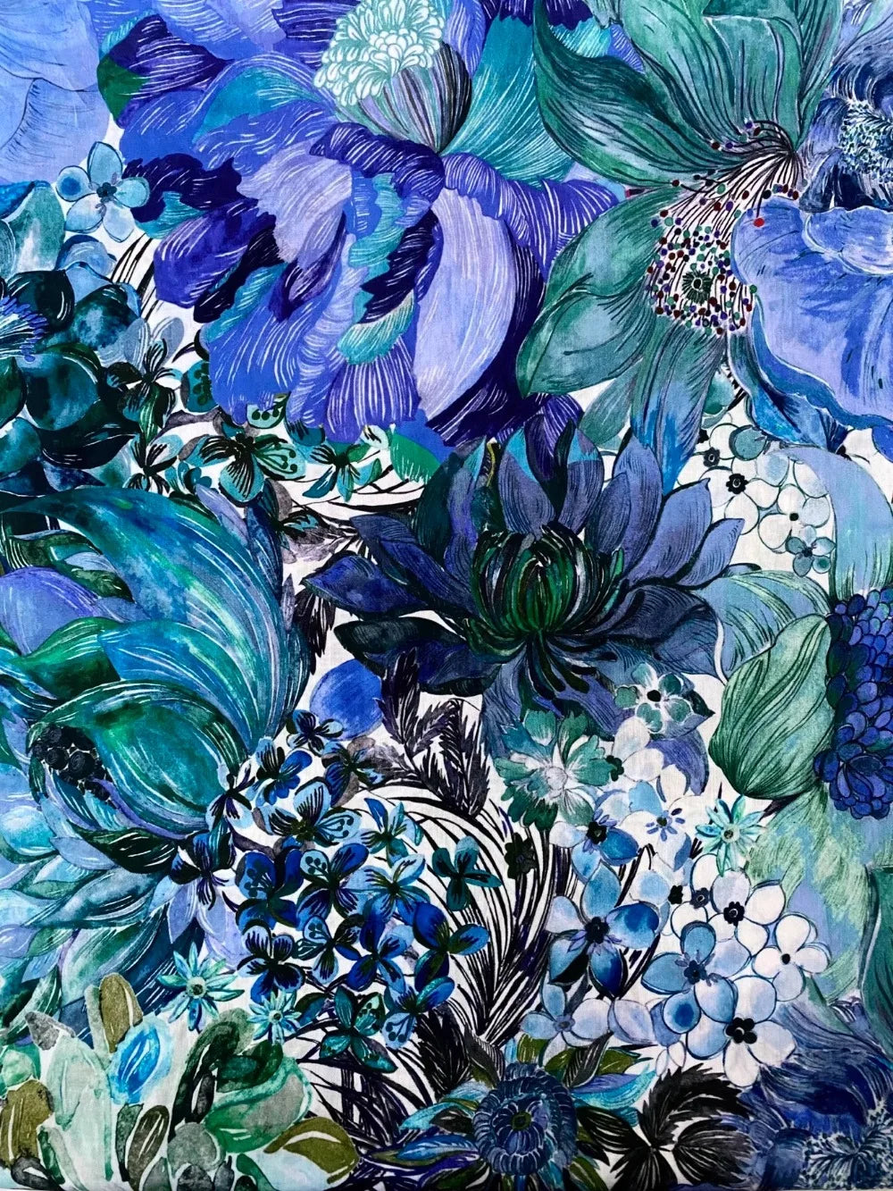 80S Like Liberty Fabric blue Marina seaflower Cotton Long-staple  Designer High-density Women's dress Children's Clothing  cloth