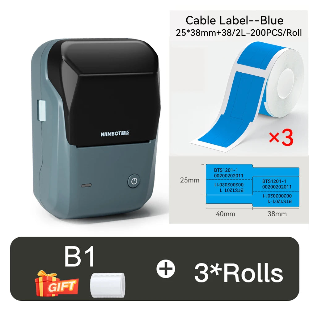 B1 Mini Thermal Label Printer, Bluetooth Wireless Sticker Maker 25–50mm, Portable Inkless Label Printer for Cable Management & Business