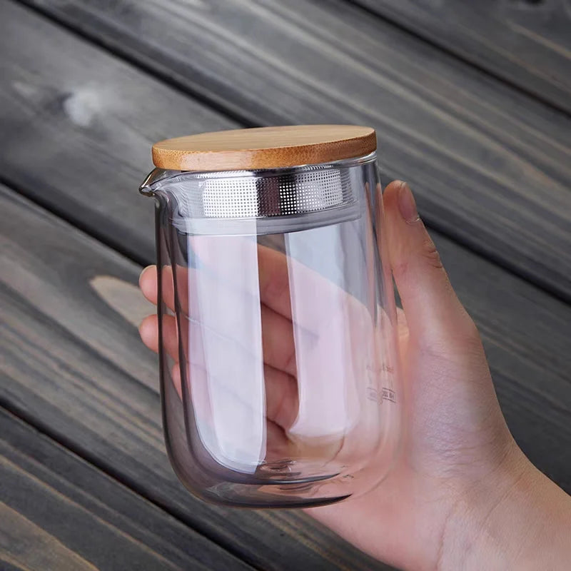 220ml Heat Resistant Double Layer Glass Teapot Kungfu Tea Maker Pot ChaHai Tea Ceremony Fair Cup Tea Dispenser Teaware