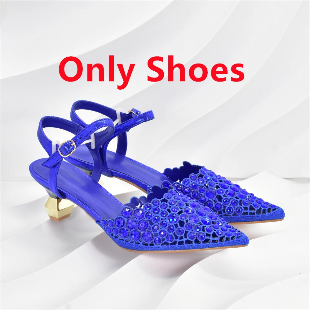 Italian Shoes and Bags Matching Set Rhinestones African Pointed Toe Women High Heel Evening Party Pumps Wedding Shoes Bride