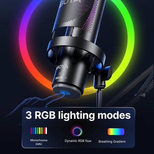 K9 USB Condenser Microphone with RGB Control/Headphone jack/Mute,MIC for PC PS4 PS5 Mac Gaming AmpliGame Youtueb Recording