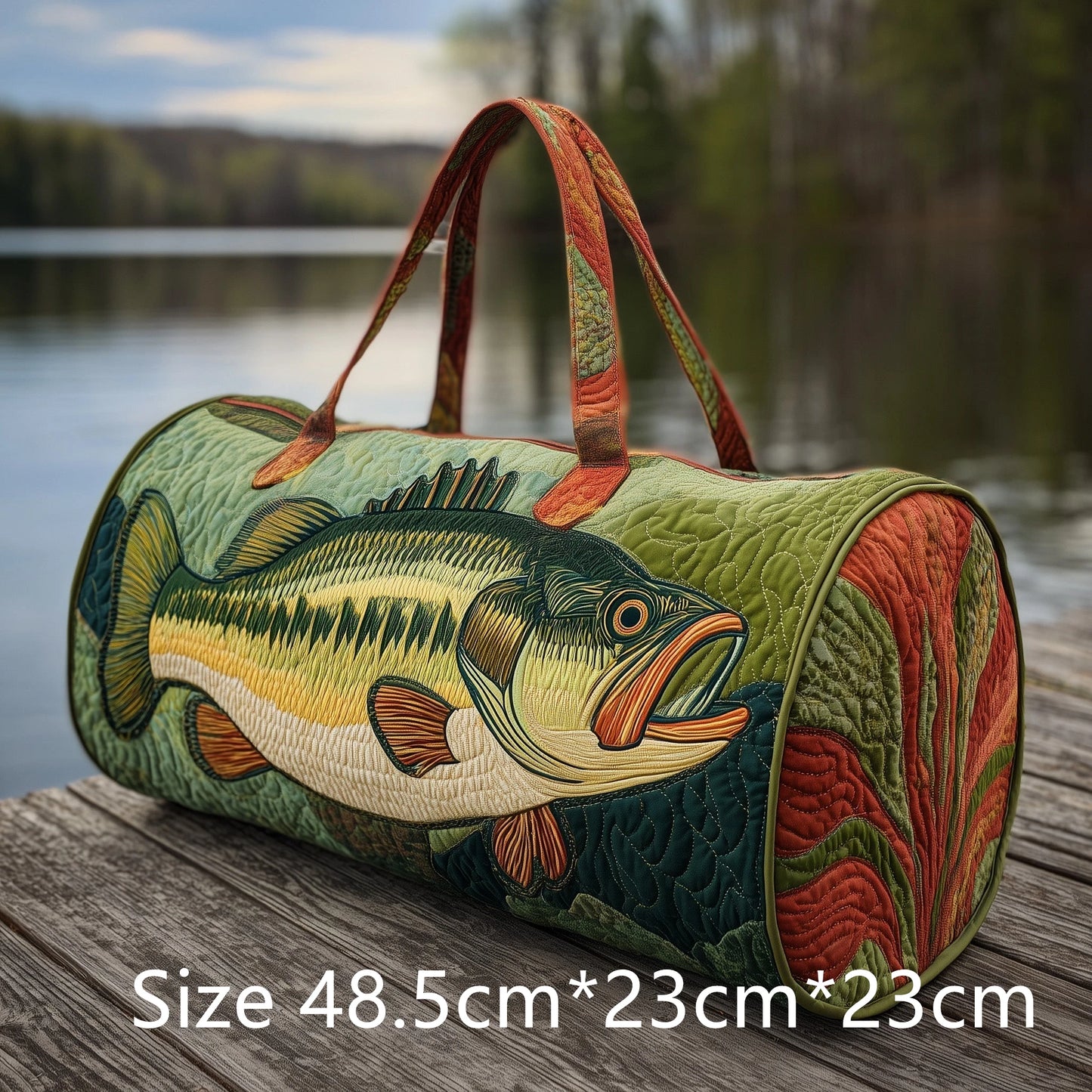 Trendy Handmade Quilted Fishing Gear Bag Bass Fish 3D Printed Duffle Bag Weekender Bag for Men Fisherman Gift Outdoor Adventures