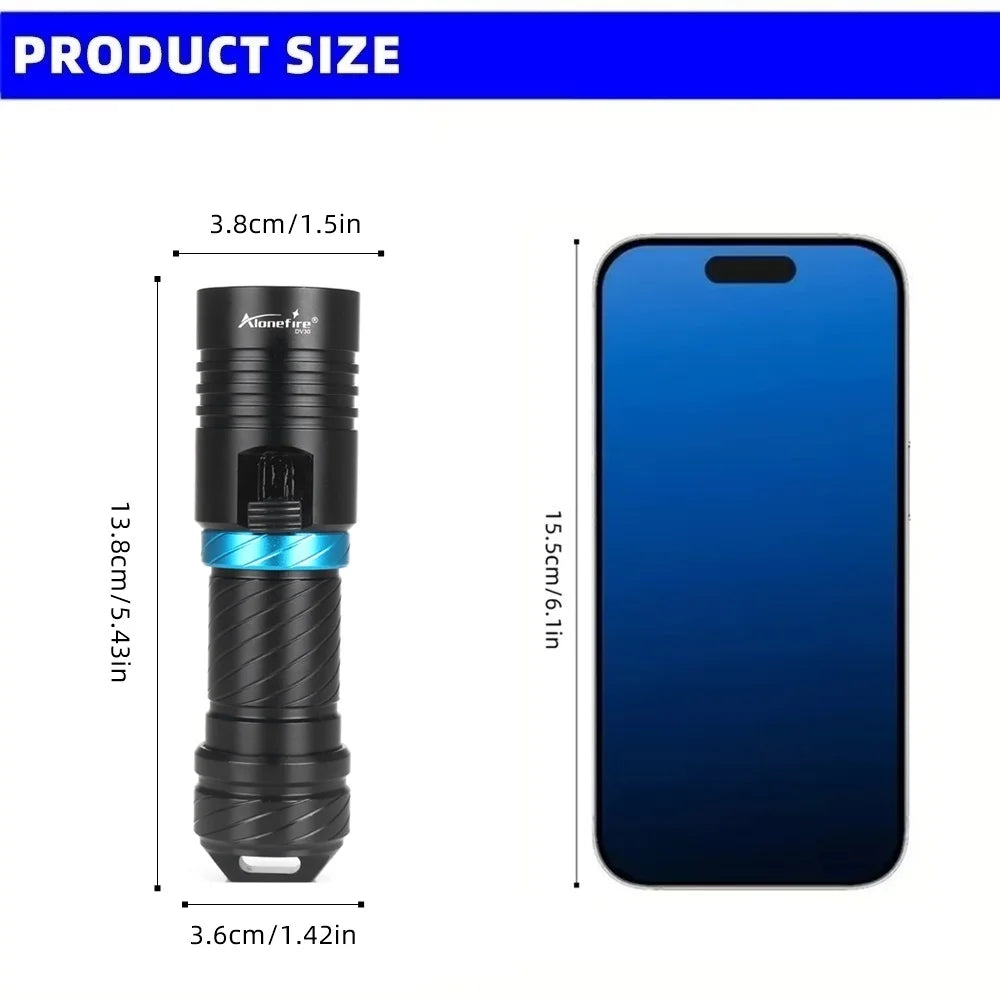 12W Diving Flashlight Rechargeable Underwater LED Torch
