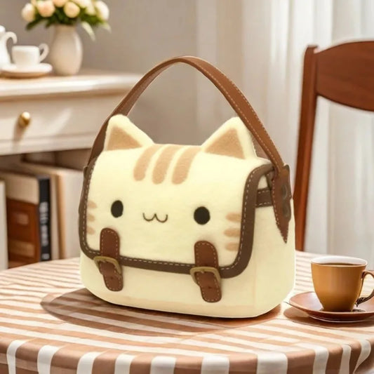 Cute Cat Plush Handbag Soft Shoulder Backpack