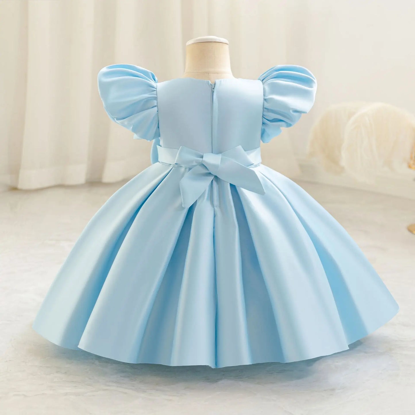 Baby Princess Party Dress with Bow and Bubble Sleeves