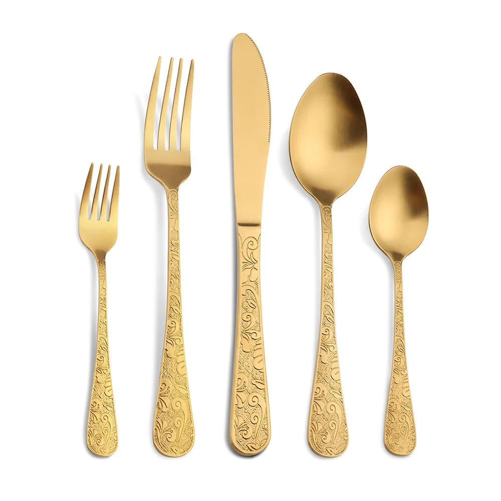 24pcs Golden Spoon Knife Fork Set Luxury Stainless Steel Tableware Set High-end Retro Complete Cutlery for 6 People Home Decor