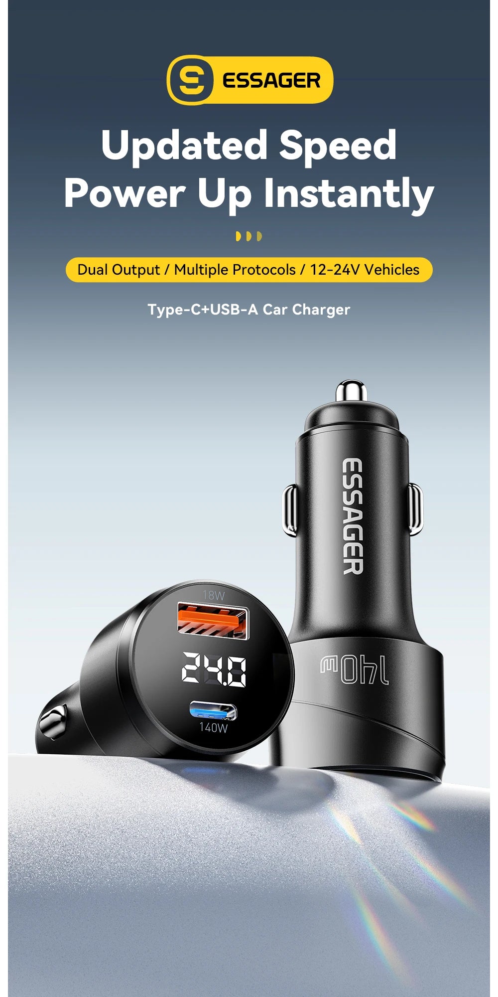 140W USB C Car Charger PD 3.1 QC 4.0 Fast Charging USB A + Type C Adapter for Laptop & Phone