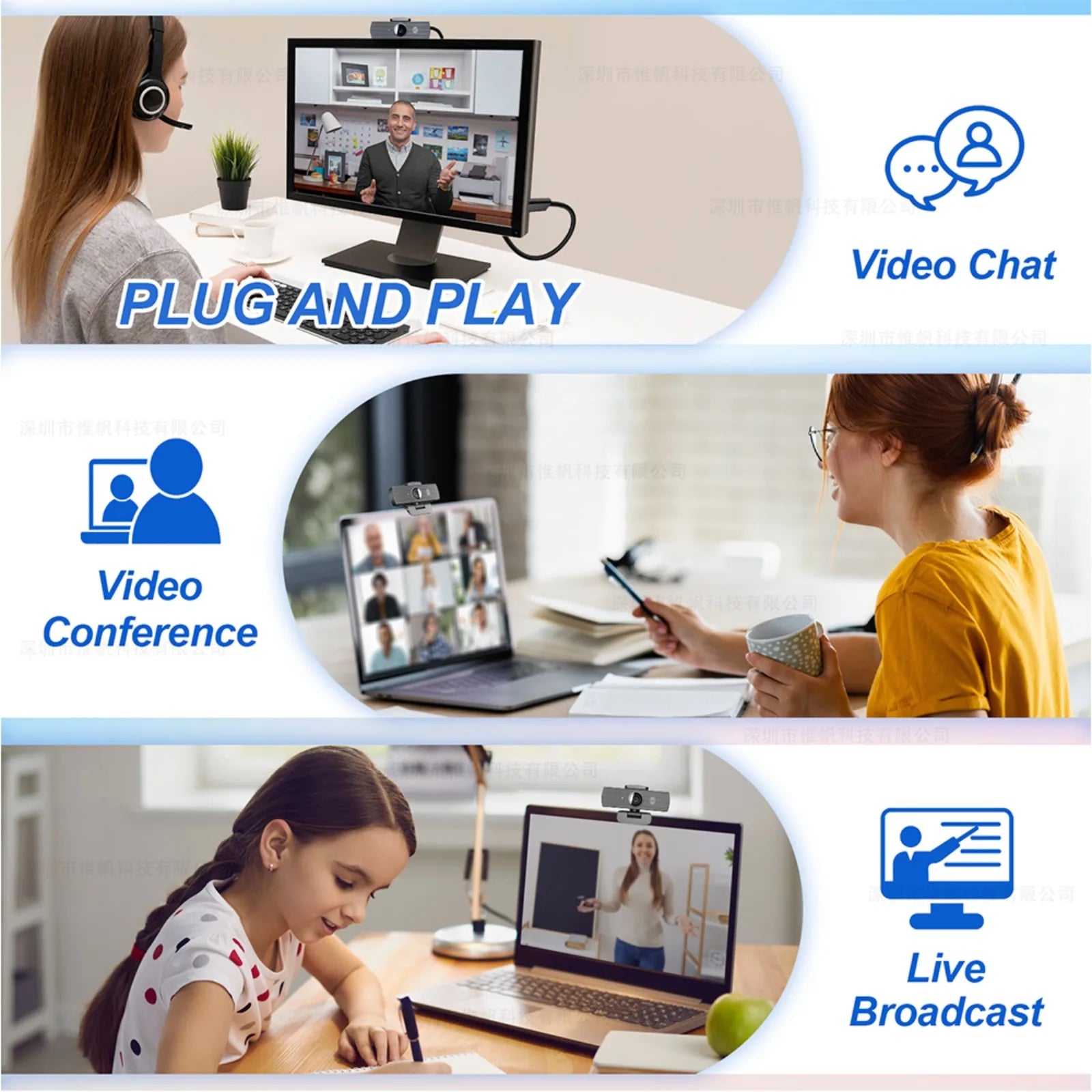 4K Webcam Mini Camera for Pc Autofocus megnetic Privacy Cover Dual Microphone for Live Streaming Online Class Video Conference