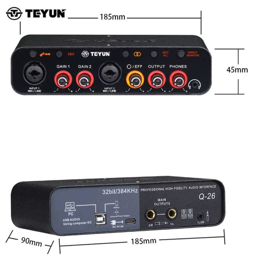 2 Channel USB Audio Interface Mixer For Guitar Recording And Studio Streaming