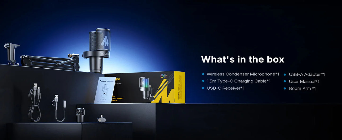 Wireless USB Gaming Microphone with AI Noise Reduction and RGB Lighting