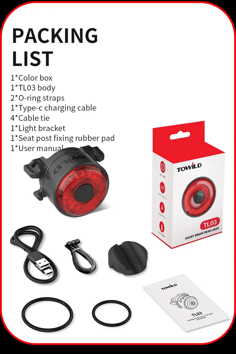 Bicycle Smart Auto Brake Sensing Light Type C Charging LED Cycling Taillight Bike Rear Light Warn Bicycle Taillight