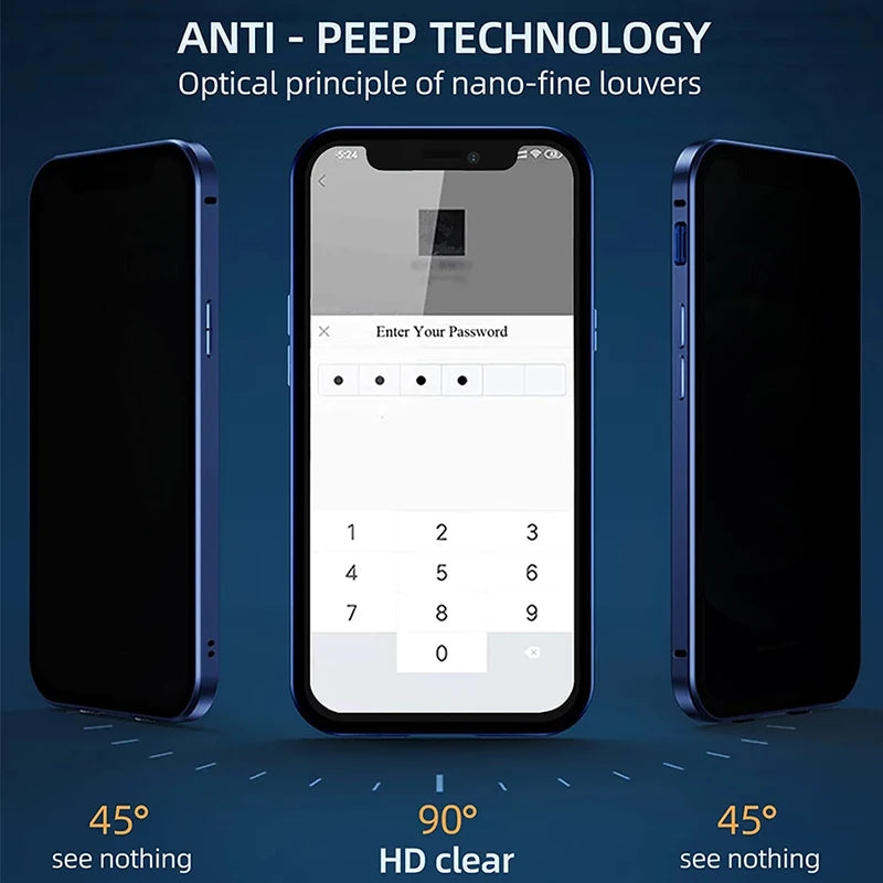 360°Full Protected Metal  Anti Peeping Buckle Lock Phone Case For iPhone 15 14 Pro Max Double-Sided Glass Cover