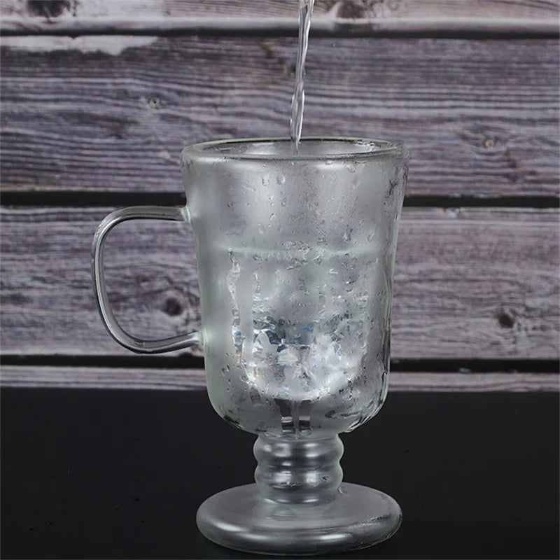 Double Wall Glass Irish Coffee Mug Bubble Tea Milkshake Cup Ice Cream Cup with Handle Milk Fruit Juice Glass Cup
