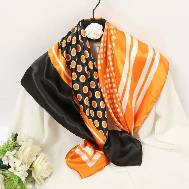 Women Scarf Silk Feeling Hair Neck Square Brand Office bandanna muffler Waiter Flight Attendants Handkerchief Rings wrap