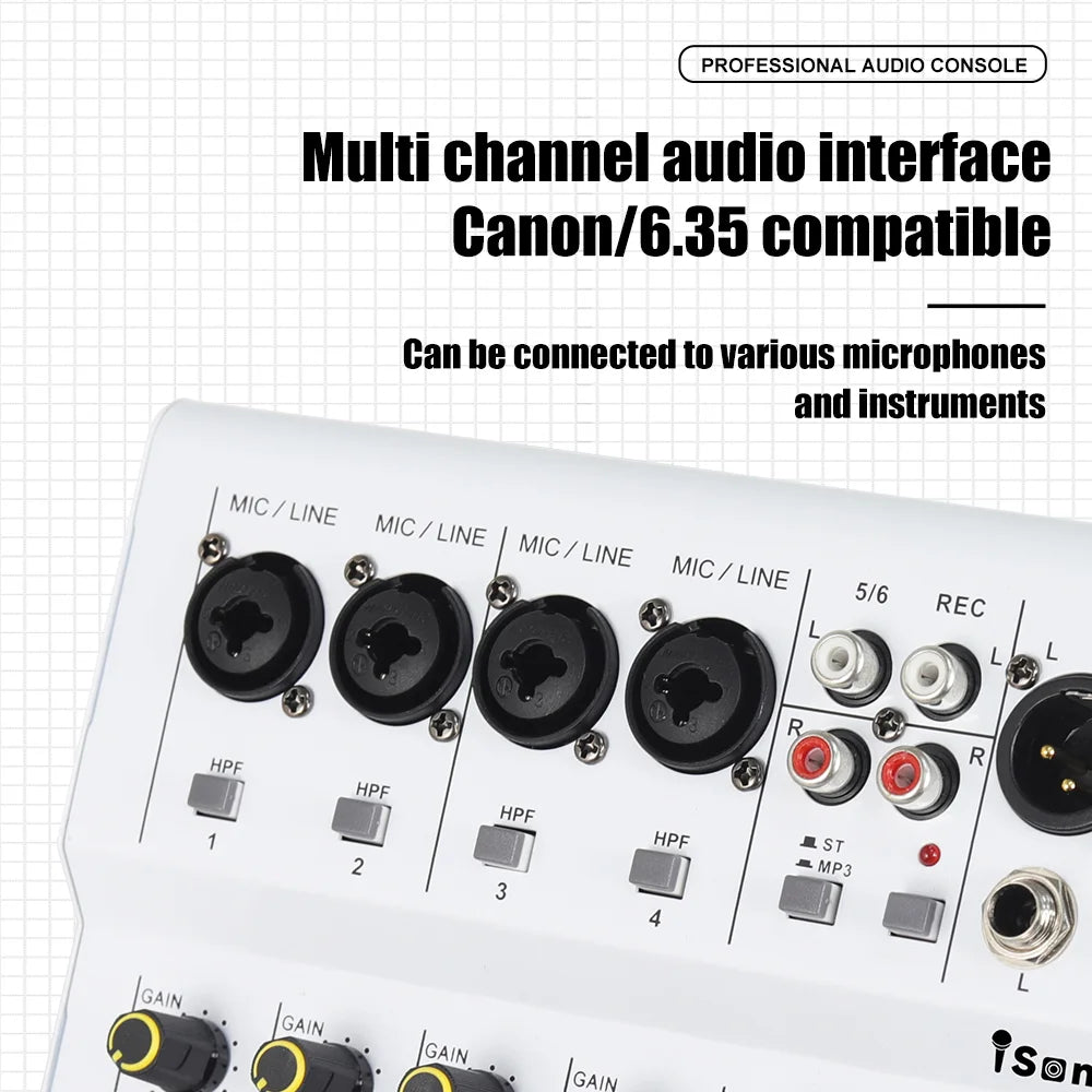 AM6 6 Channel Professional Audio Mixer Console with USB Recording and 48V Phantom Power