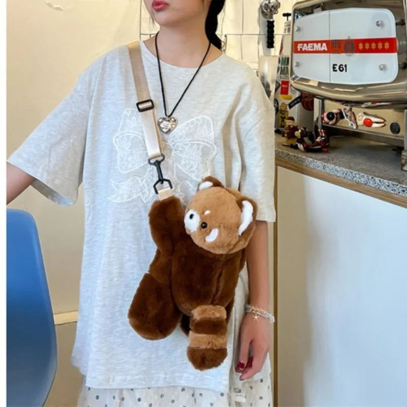 Cute Red Panda Plush Backpack Soft Shoulder Bag