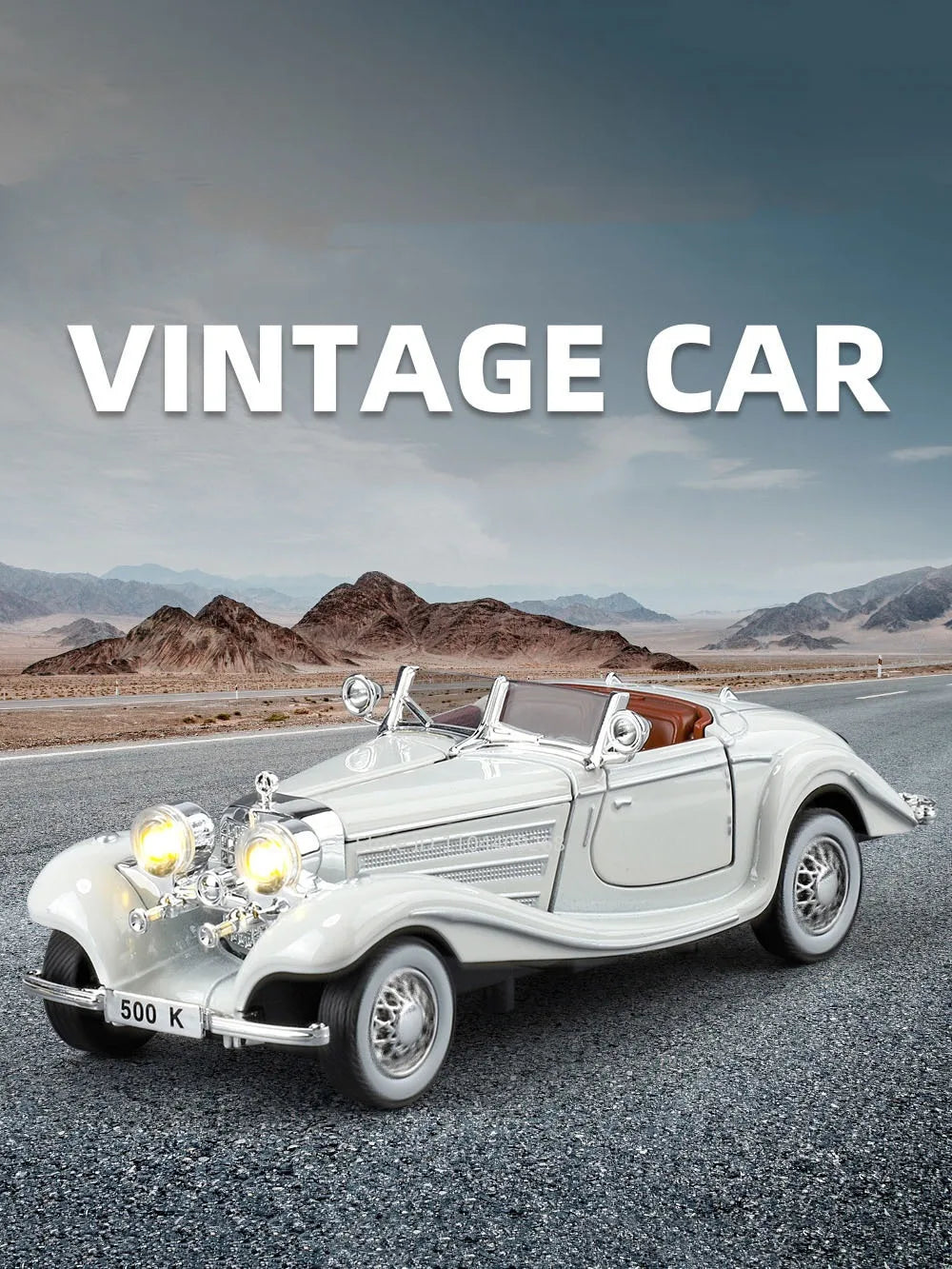 1:32 500K 300SL Vintage Car Model Toy Shock Absorption Alloy Diecast Vehicle Models Sound Light Pull Back Collection Gifts