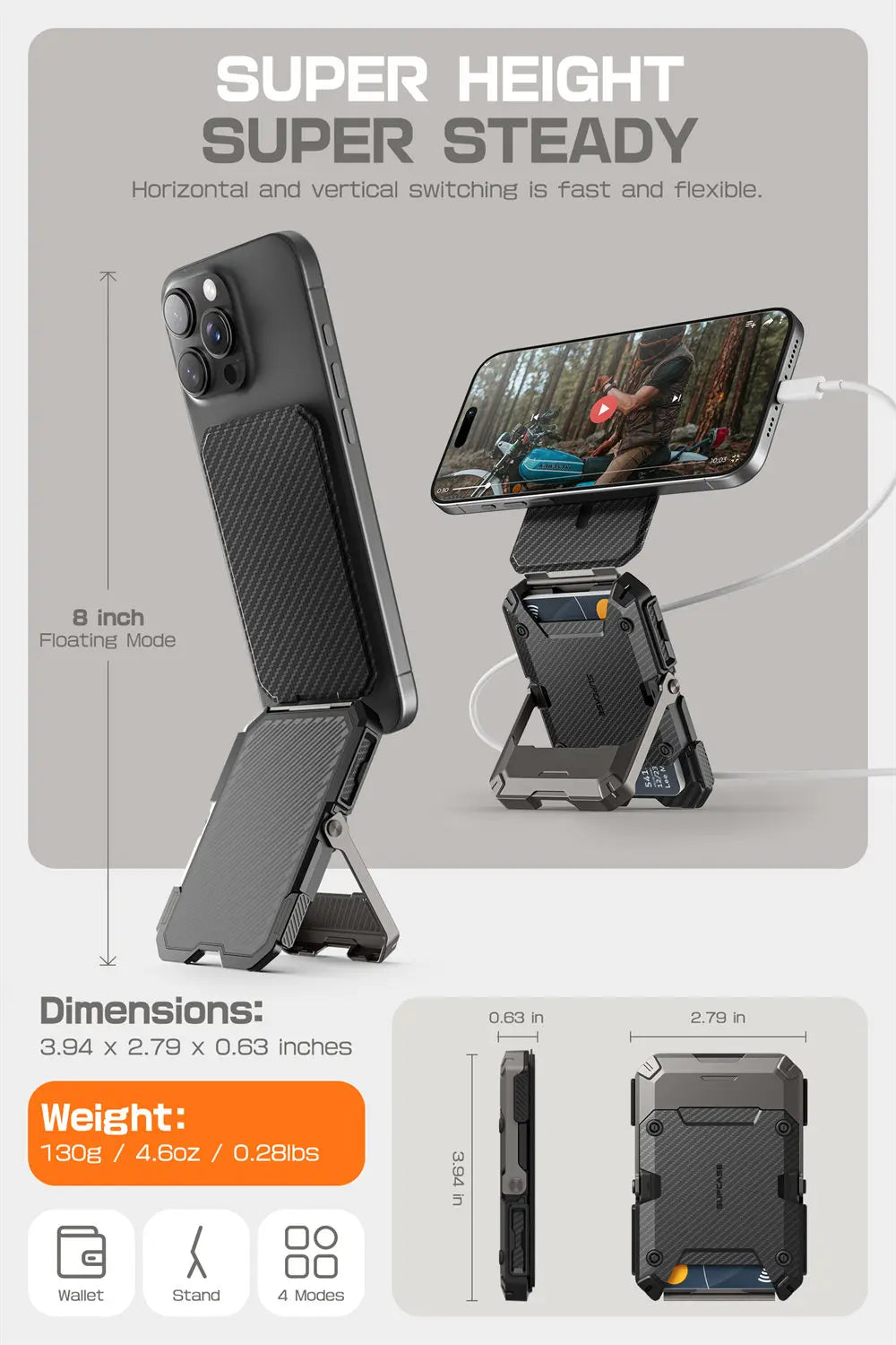 Tripod Phone Stand Credit Card Holder for iPhone 16/15/14/13/12 Adjustable Phone Stand Compatible with MagSafe