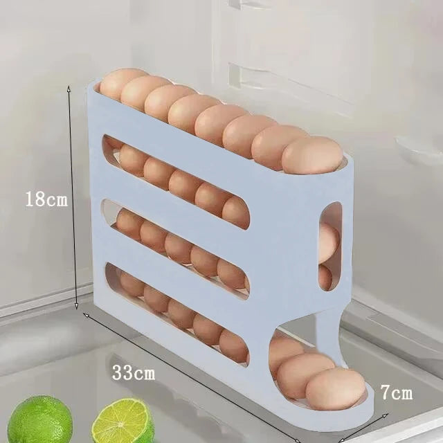 2–4 Layer Ladder-Style Slide Egg Storage Box – Large Capacity Automatic Rolling Refrigerator Egg Organizer