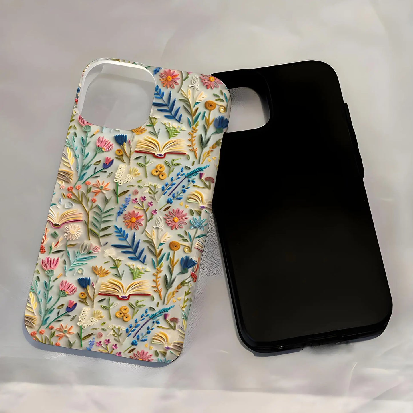 Romantic Wildflower Boho Embroidery Phone Case for iPhone 16 15 Pro Max Plus – 2 in 1 Hard Protection