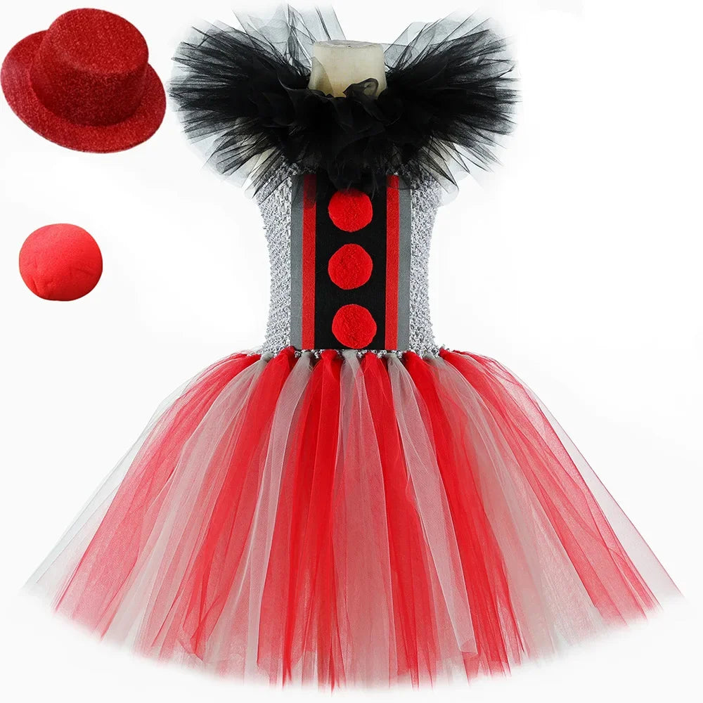 Scary Clown Costume for Girls Horror Halloween Tutu Dress Outfit Creepy Killer Clowns Costumes Kids Carnival Party Tulle Dresses