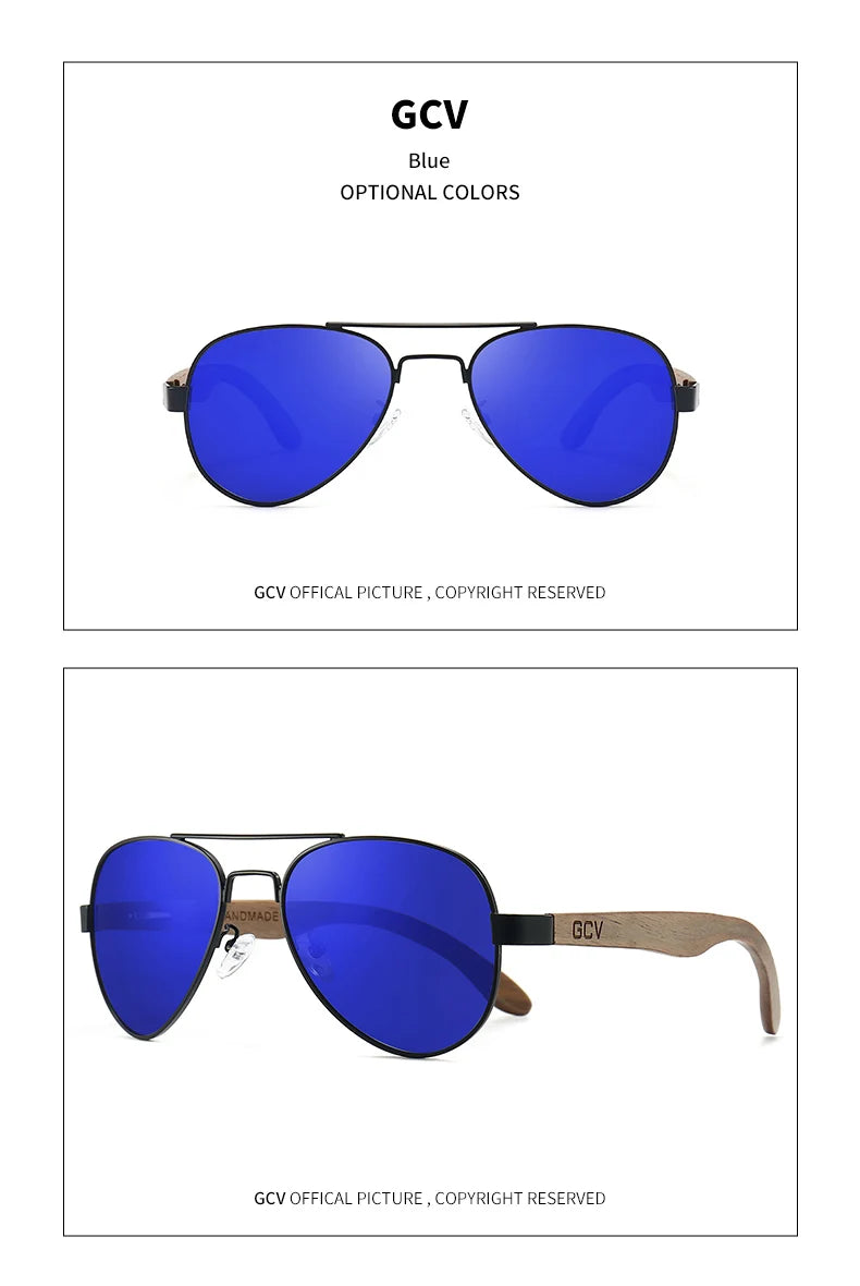 Handmade Wooden Pilot Polarized UV400 Mirror Sunglasses for Men Walnut Retro Eyewear
