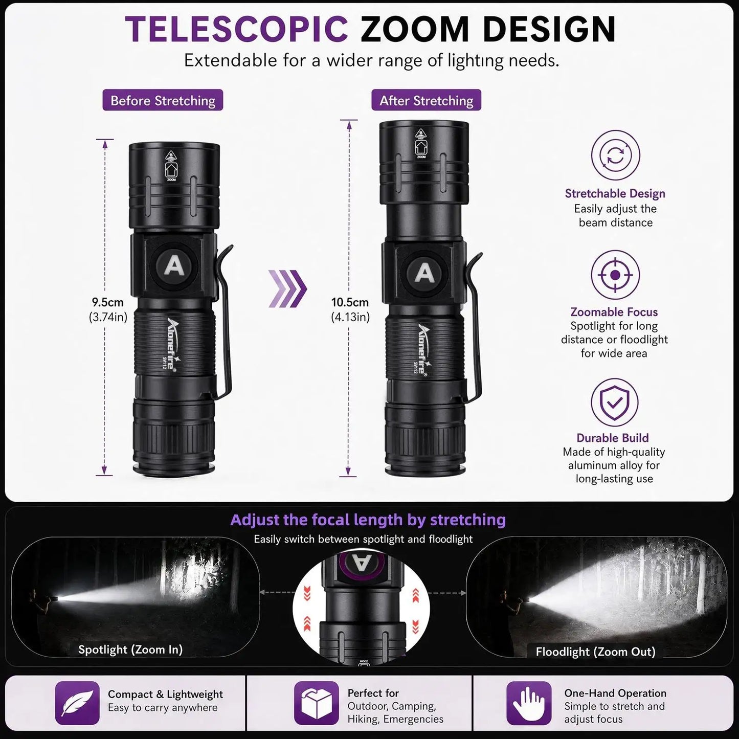 5W Zoomable Rechargeable LED Flashlight