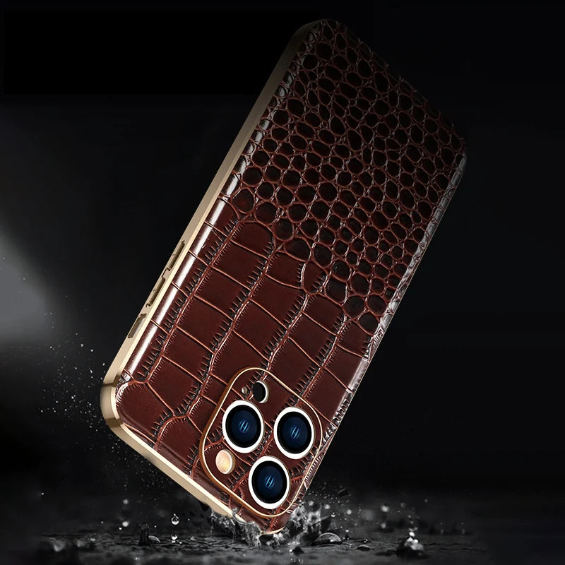 Genuine Leather Phone Case for iPhone 16 15 Pro Max 14promax Luxury Soft Edges Shockproof Camera Protection Cover