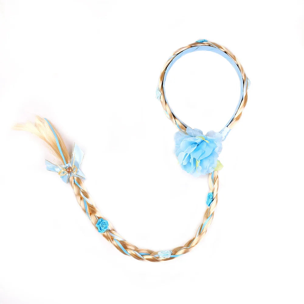 Girls Pink Blue Purple Flower Weaving Braid Headband  Princess Dress Up Hair Accessories Aurora Elsa Sofia Rapunzel Wig