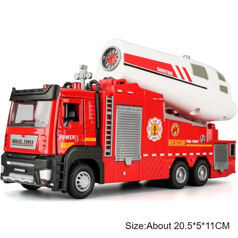 1:32 Scale Container Truck Fire Trucks Model Car Toy Pull Back Music Light Metal Diecast Doors Opened Vehicles Toys for Gift