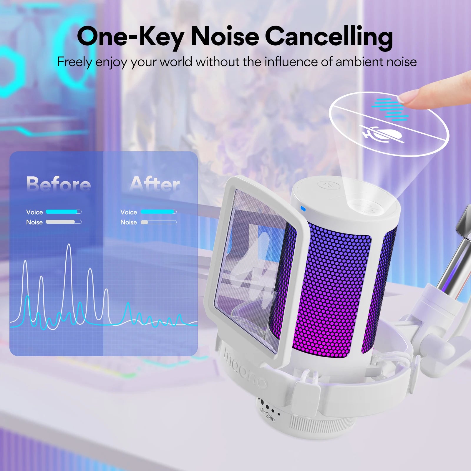 Gamerwave DGM20S USB Microphone Gaming Mic Condenser Mic RGB Mic Noise Canceling Mic with Mic Gain,RGB Light,One key mute