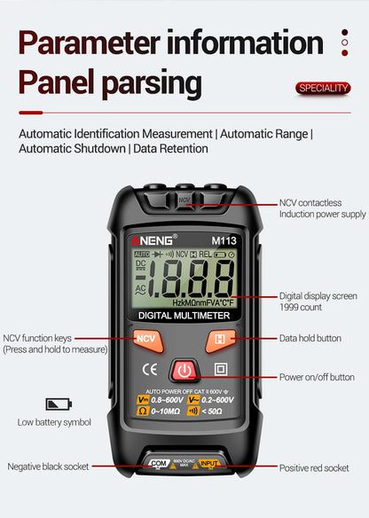 Mini Digital Multimeter AC/DC Voltage Meter 1999 Counts Multimetro Ohm NCV Electricity Tools Measuring Instruments