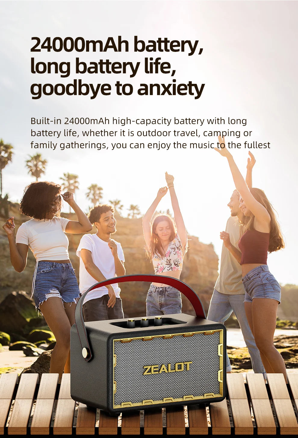 Retro Wooden Portable Wireless Speaker with TF Card Slot, Loud Bass Subwoofer, TWS Bluetooth Speaker, 24000mAh, 60W