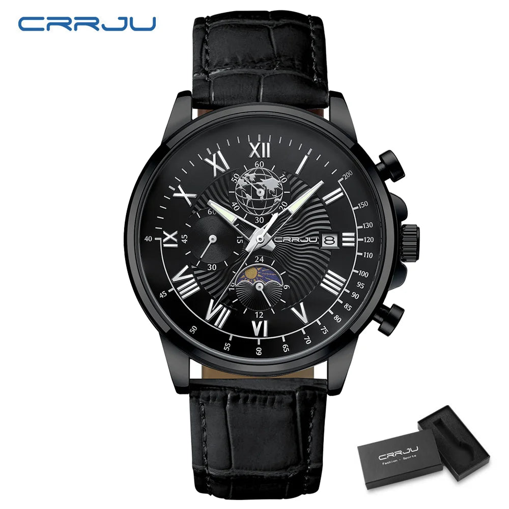 Watch Fashion Business Quartz Watch Sun, Moon and Star Multifunctional Luminous Waterproof Father's Day Gift