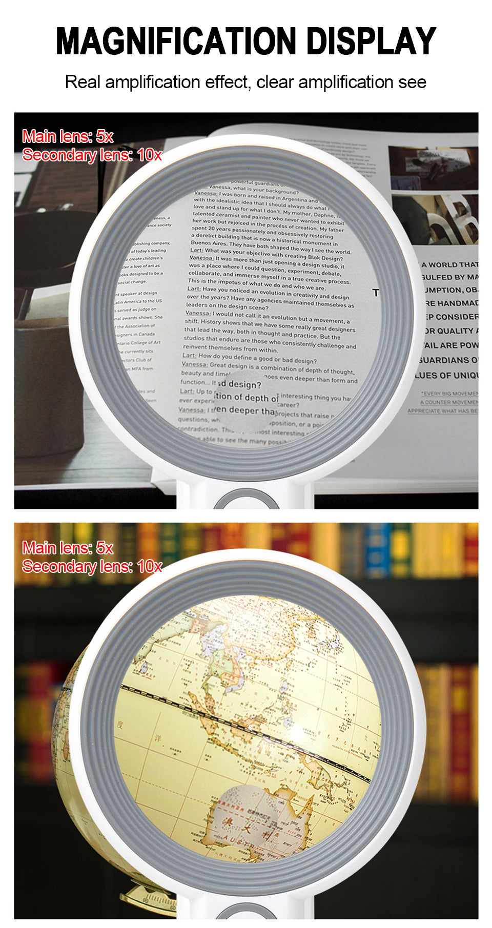 Rechargeable LED Magnifier 5X–12X Handheld with 3 Light Modes