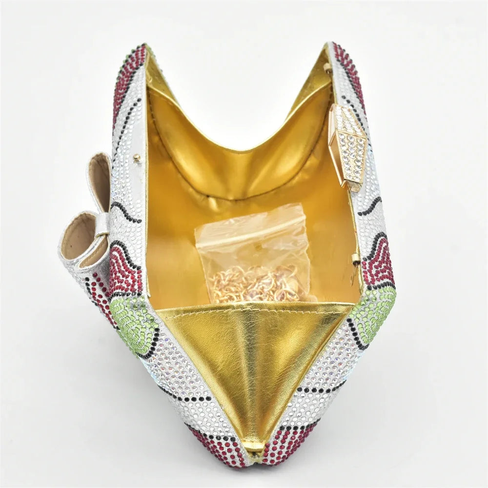 Design Italian Shoes and Bags Matching Set Decorate with Rhinestone Wedges Shoes for Women Luxury Round Toe Platform Shoes