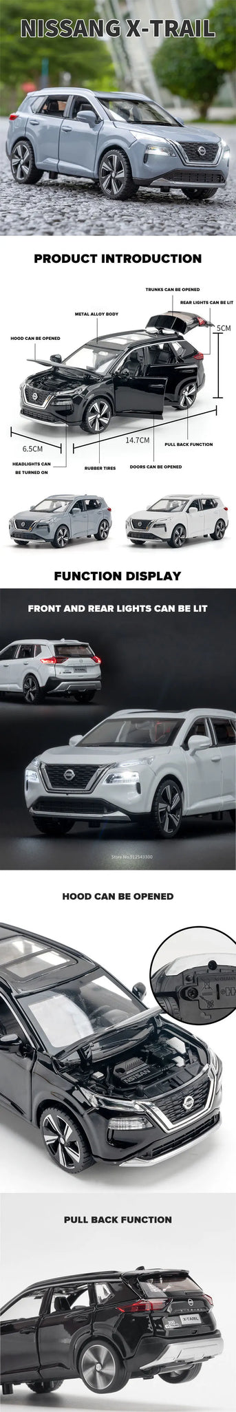 1/32 Scale X-Trail Toy Car Model Alloy Diecast Pull Back Model Vehicle with Sound Light Boys Festival Toy Gift Collection