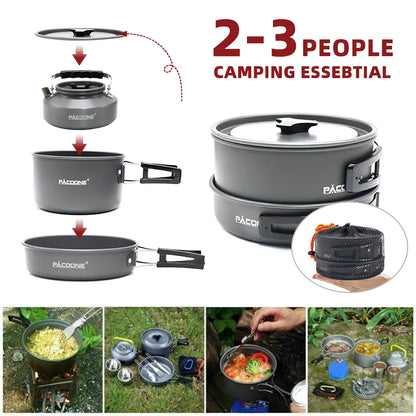 Camping Cookware Set Outdoor Portable Foldable Cookware Set Pot Cooking Kettle Set Tableware Hiking Picnic Equipment