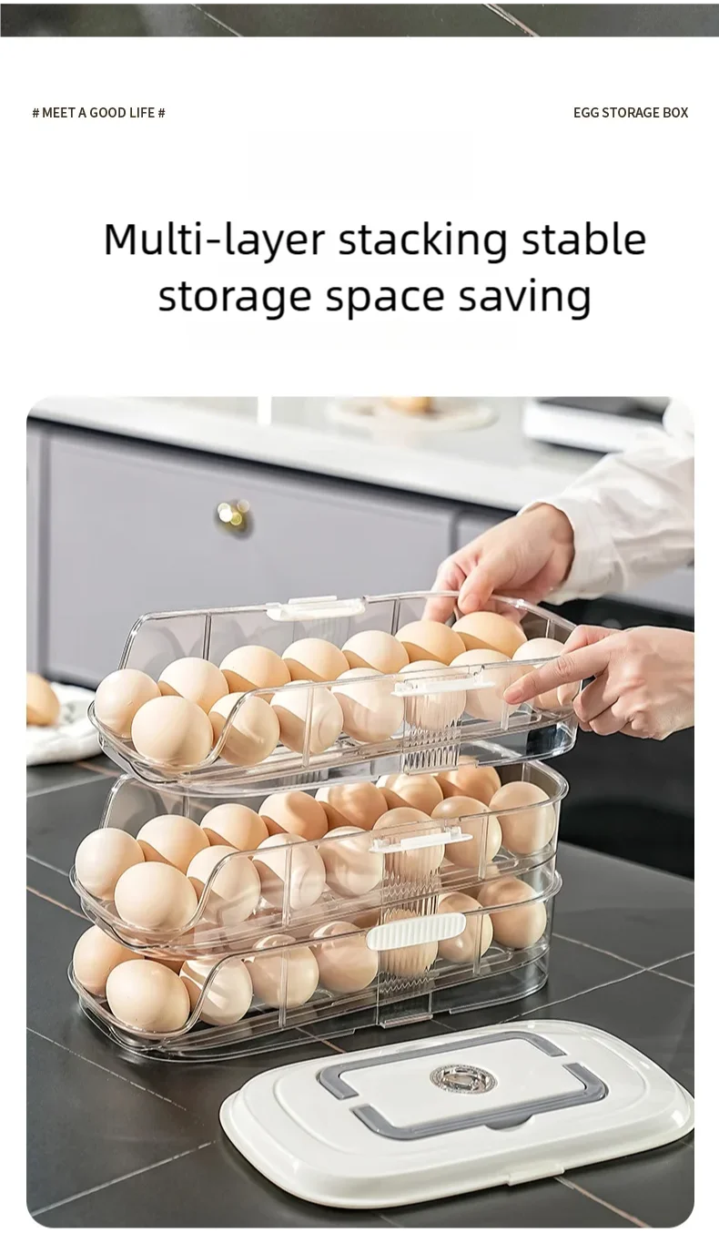 Multi-Layer Automatic Rolling Egg Storage Box – Refrigerator Side Door Egg Tray Rack Organizer