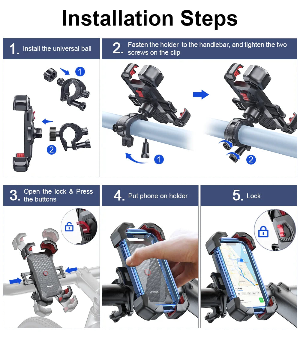 Universal Bike Phone Holder for 4.7-7 inch Mobile Phone 360°View Bicycle Phone Holder Stand Shockproof Bracket JR-ZS288