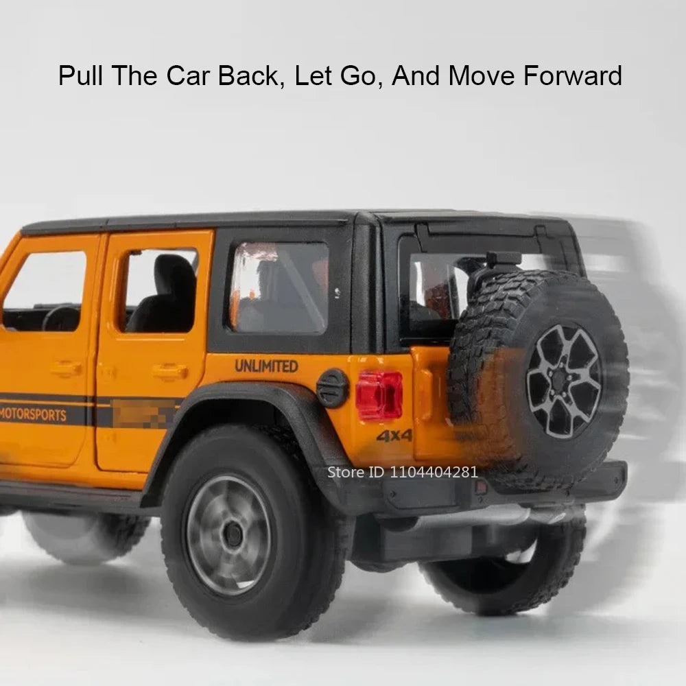 1:32 Wrangler Rubicon Model Toy Alloy Diecast Car Doors Opened Sound Light Pull Back Miniature Off-road Vehicle  Holiday Gift
