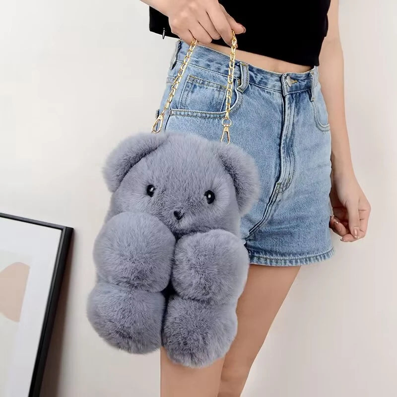 Cute Bear Plush Crossbody Backpack Soft Cartoon Shoulder Bag