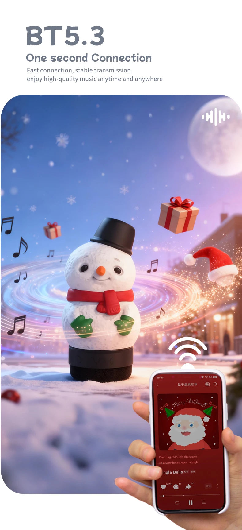 Outdoor Home Restaurant Snowman Atmosphere Night Light Christmas Decoration with Bluetooth V5.3 Speaker