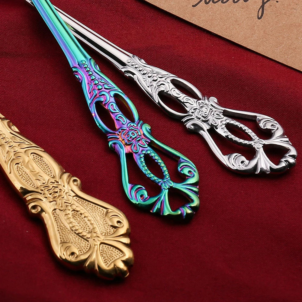 Retro Gold Cutlery Set Luxury Complete Tableware European Style Gift Box Stainless Steel Spoon Fork Steak Knife Set