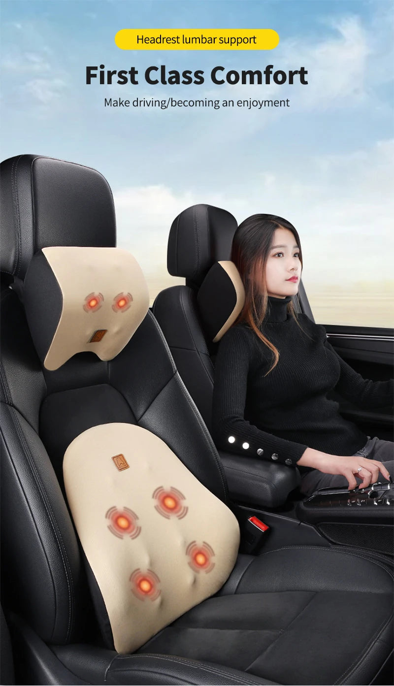 Car Lumbar Support Electric Massage Headrest Neck Pillow Car Massage Pillows Comfortable Waist Cushion Relieve Driver Fatigue